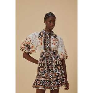 Farm Rio Flower Fan Tapestry Off-White Mini Dress